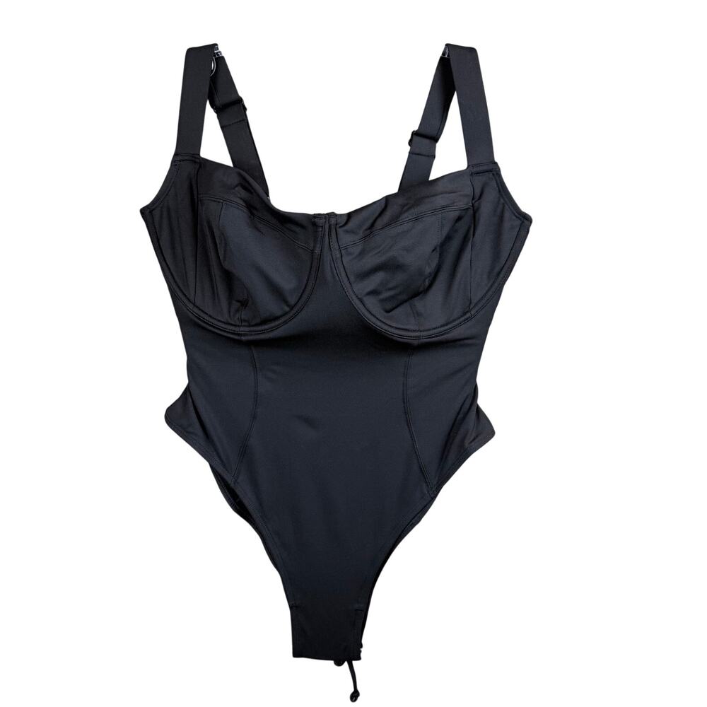 TA3 Hi Cut Lifty Black One-Piece Corset Lace-Up Back Underwire Shapewear
